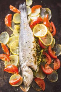 Poisson farci au four